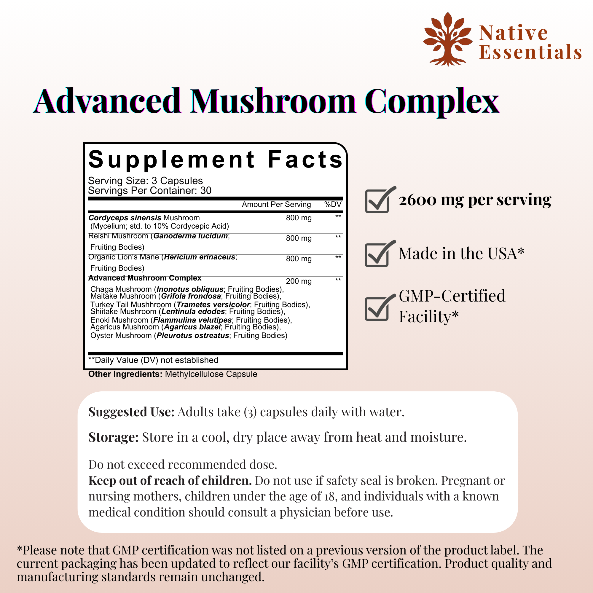 10-in-1 Advanced Mushroom Complex - Lions Mane, Reishi, Cordyceps, Chaga, Maitake, Turkey Tail, & more.