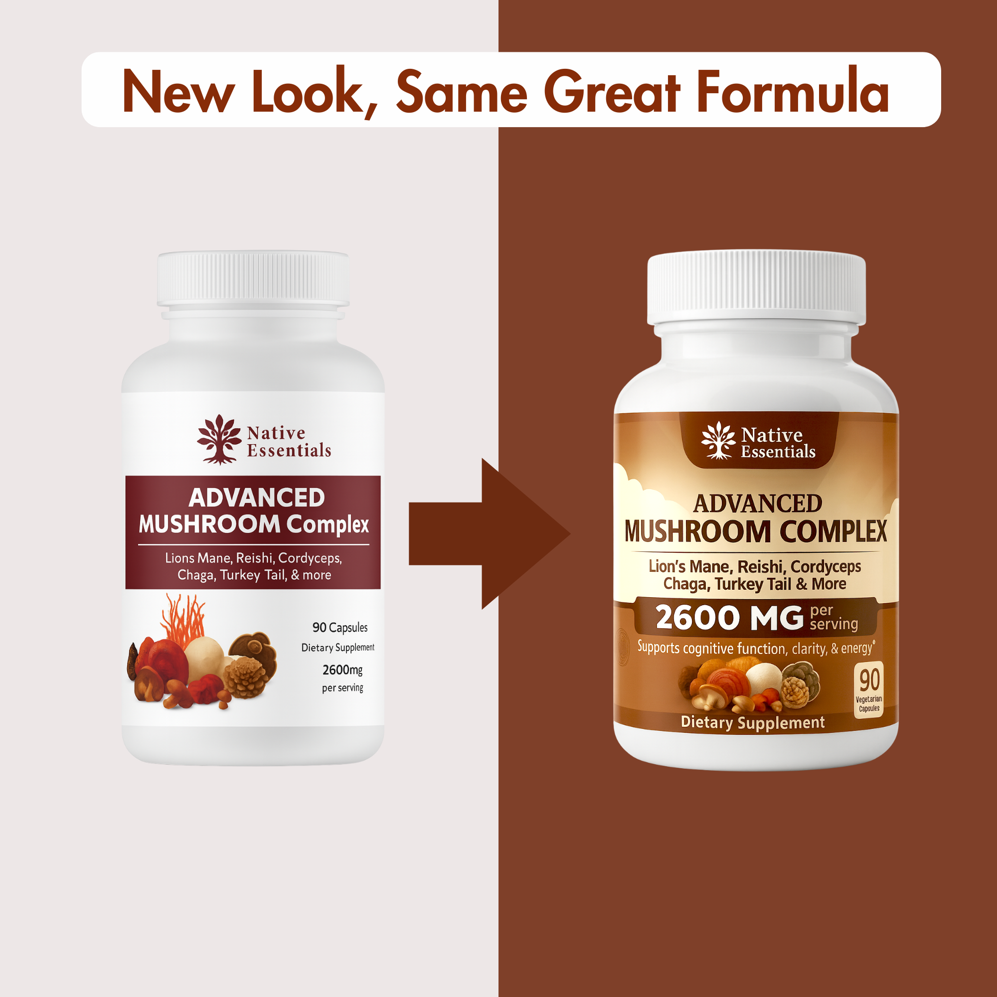 10-in-1 Advanced Mushroom Complex - Lions Mane, Reishi, Cordyceps, Chaga, Maitake, Turkey Tail, & more.