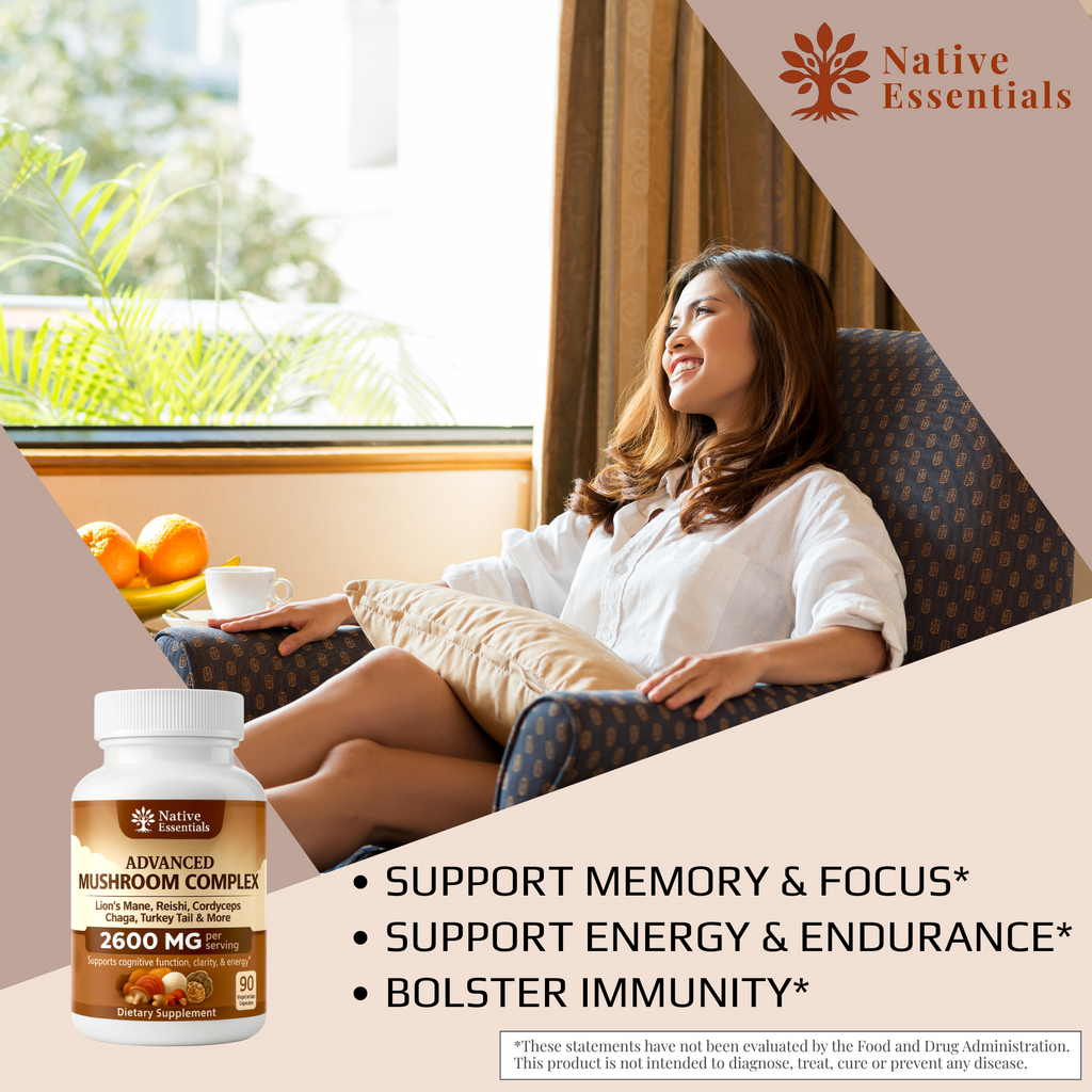 10-in-1 Advanced Mushroom Complex - Lions Mane, Reishi, Cordyceps, Chaga, Maitake, Turkey Tail, & more.
