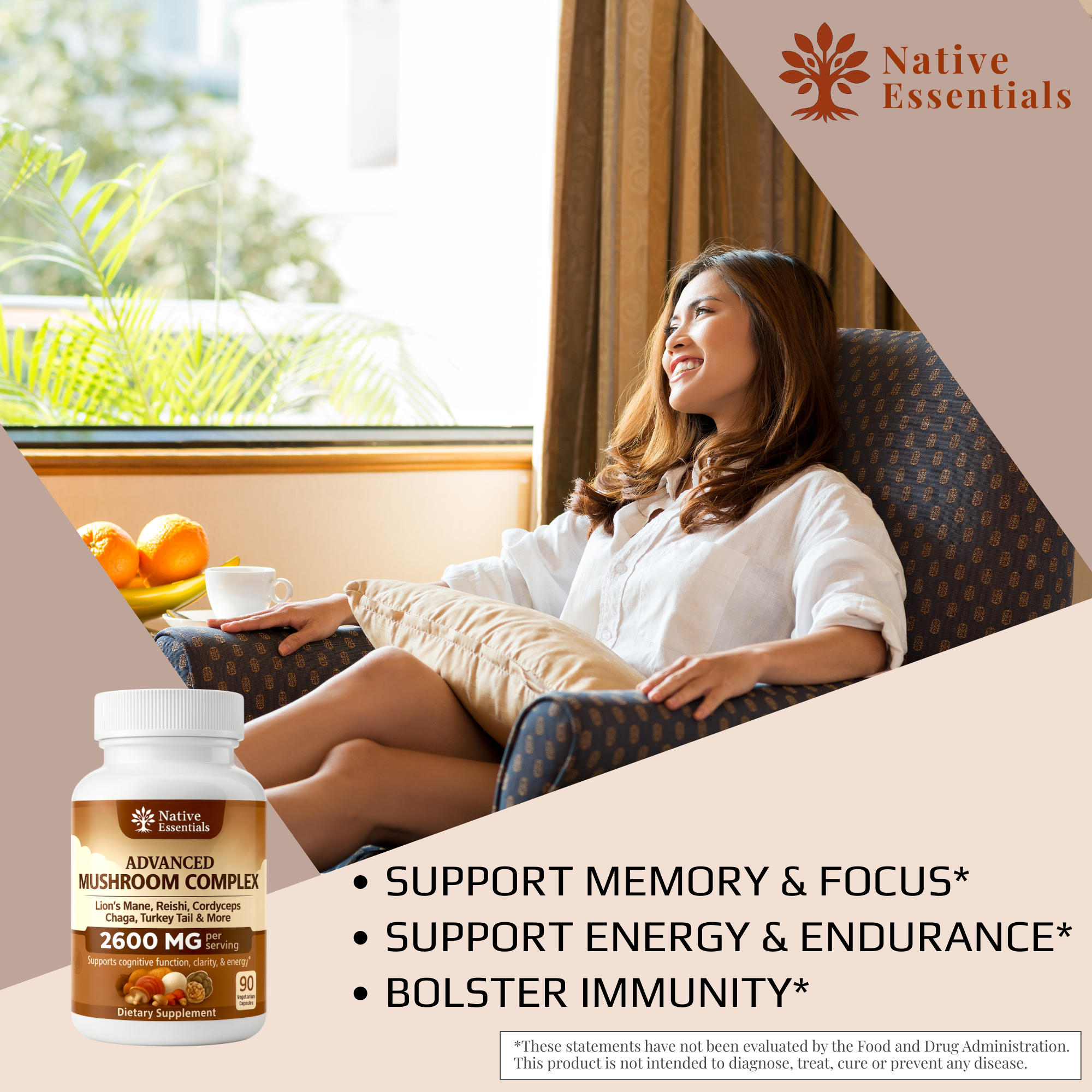 10-in-1 Advanced Mushroom Complex - Lions Mane, Reishi, Cordyceps, Chaga, Maitake, Turkey Tail, & more.