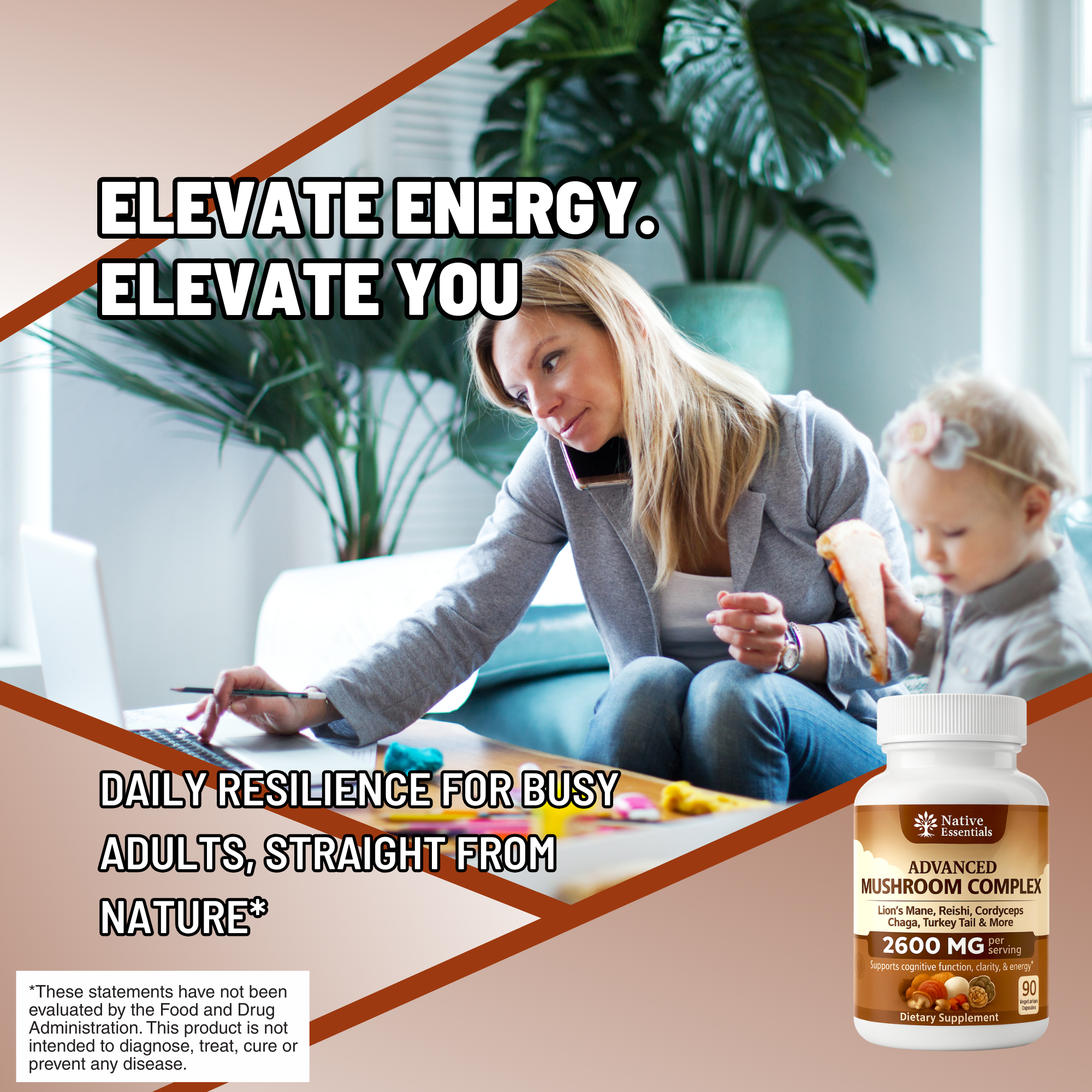 10-in-1 Advanced Mushroom Complex - Lions Mane, Reishi, Cordyceps, Chaga, Maitake, Turkey Tail, & more.