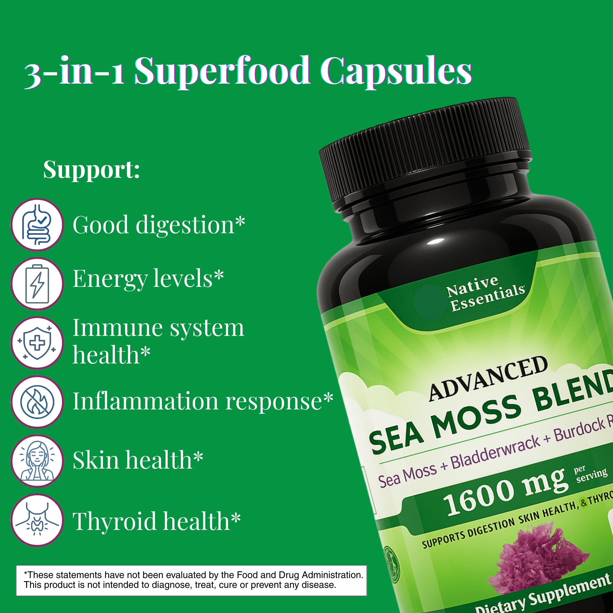 Advanced Sea Moss Blend - Irish Sea Moss, Bladderwrack, and Burdock Root
